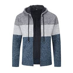 Herren Strickjacke Pullover Grobstrickjacke mit durchgehendem Reißverschluss Trichterhals Langarm-Strickpullover(Blau 2 XXL) von Sliktaa