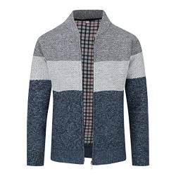 Herren Strickjacke Pullover Grobstrickjacke mit durchgehendem Reißverschluss Trichterhals Langarm-Strickpullover(Blau M) von Sliktaa