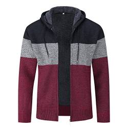 Herren Strickjacke Pullover Grobstrickjacke mit durchgehendem Reißverschluss Trichterhals Langarm-Strickpullover(Rot 2 L) von Sliktaa