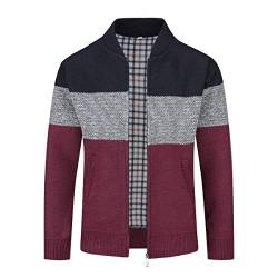 Herren Strickjacke Pullover Grobstrickjacke mit durchgehendem Reißverschluss Trichterhals Langarm-Strickpullover(Rot S) von Sliktaa