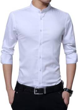 Sliktaa Hemd Herren Stehkragen Slim Fit Langarm Business Hochzeit Formale Shirt Smoking Baumwolle von Sliktaa