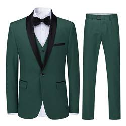 Sliktaa Herren Anzug 3 Teilig Slim Fit Reihe Einfarbig Stoff Business Shawl Kragen Klassisch Tunika(Grün XXL) von Sliktaa