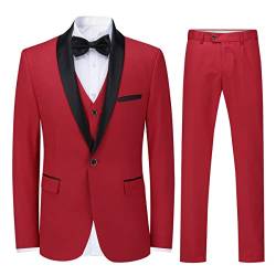 Sliktaa Herren Anzug 3 Teilig Slim Fit Reihe Einfarbig Stoff Business Shawl Kragen Klassisch Tunika(Hell Rot M) von Sliktaa