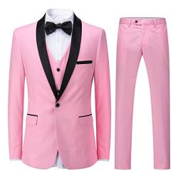 Sliktaa Herren Anzug 3 Teilig Slim Fit Reihe Einfarbig Stoff Business Shawl Kragen Klassisch Tunika(Rosa L) von Sliktaa