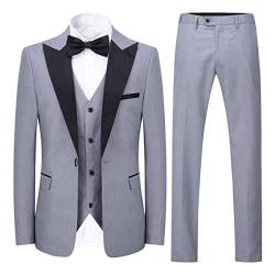 Sliktaa Herren Business Bankett Gentleman EIN-Knopf-Smoking-Anzug Dreiteiliges Kostüm(Hell Grau XL) von Sliktaa