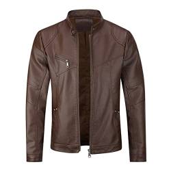 Sliktaa Herren Jacke aus Kunstleder mit Stehkragen Übergangsoberteil Lässig Motorrad Piloten Reißverschluss Casual Klassisch Lederjacke(Braun 1 S) von Sliktaa