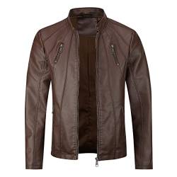 Sliktaa Herren Jacke aus Kunstleder mit Stehkragen Übergangsoberteil Lässig Motorrad Piloten Reißverschluss Casual Klassisch Lederjacke(Braun 2 L) von Sliktaa