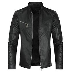 Sliktaa Herren Jacke aus Kunstleder mit Stehkragen Übergangsoberteil Lässig Motorrad Piloten Reißverschluss Casual Klassisch Lederjacke(Schwarz 1 L) von Sliktaa