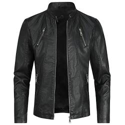 Sliktaa Herren Jacke aus Kunstleder mit Stehkragen Übergangsoberteil Lässig Motorrad Piloten Reißverschluss Casual Klassisch Lederjacke(Schwarz 2 L) von Sliktaa