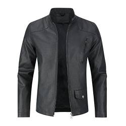 Sliktaa Herren Jacke aus Kunstleder mit Stehkragen Übergangsoberteil Lässig Motorrad Piloten Reißverschluss Casual Klassisch Lederjacke(Schwarz 3 L) von Sliktaa