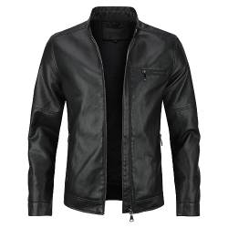 Sliktaa Herren Jacke aus Kunstleder mit Stehkragen Übergangsoberteil Lässig Motorrad Piloten Reißverschluss Casual Klassisch Lederjacke(Schwarz 5 L) von Sliktaa