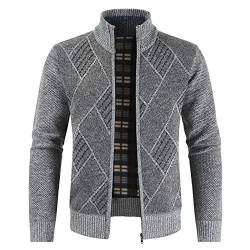 Sliktaa Herren Strickjacke, Grobstrick Jacke, Durchgehender Reißverschluss, Stehkragen, klassisch, Lange Ärmel von Sliktaa