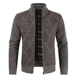 Sliktaa Herren Strickjacke, Grobstrick Jacke, Durchgehender Reißverschluss, Stehkragen, klassisch, Lange Ärmel von Sliktaa