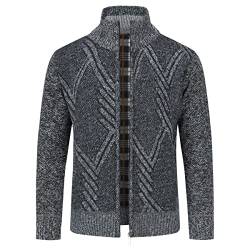 Sliktaa Herren Strickjacke Festival Cardigan Warm Trachtenjacke Mode Schlichter Pullover Langarm Sweatjacke Reißverschluss(Dunkel Grau 1 XXL) von Sliktaa