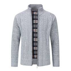 Sliktaa Herren Strickjacke Festival Cardigan Warm Trachtenjacke Mode Schlichter Pullover Langarm Sweatjacke Reißverschluss(Hell Grau XL) von Sliktaa