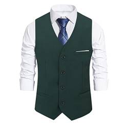 Sliktaa Herren Weste V-Ausschnitt Slim Fit Tweed Ärmellose Weste Vintage Business Formelle Hochzeit Business Waistcoat Klassischer Stil(Grün L) von Sliktaa