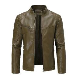 Sliktaa Herren Winterjacke aus Kunstleder mit Stehkragen Übergangsoberteil Matelassee Motorradpilot Reißverschluss Casual Cool Klassische Lederjacke(Grün L) von Sliktaa