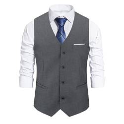 Sliktaa Weste Herren Business Hochzeit Slim fit mit 4 Knöpfe Anzugweste Grau Medium von Sliktaa