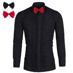 Smokinghemd Herren Freizeitemd kläppchenkragen Slim Mode Schmale Passform Dinner Oberhemd(Schwarz 1 L) von Sliktaa