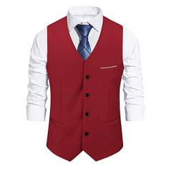 Weste Herren Business Hochzeit Slim fit mit 4 Knöpfe Anzugweste Rot Wein Large von Sliktaa