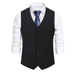 Weste Herren Business Hochzeit Slim fit mit 4 Knöpfe Anzugweste Schwarz X-Large von Sliktaa