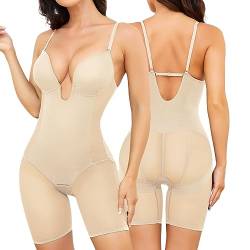 Slimers Body Shaper für Frauen Bauchkontrolle U Plunge Rückenfrei Ganzkörper Shapewear Mitte Oberschenkel Mesh trägerlos Bodysuit Top, Beige, 3XL von Slimers