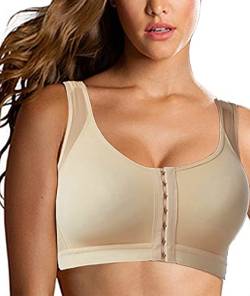 Post Surgery Bra Surgical Bra Kompression Sport BH Front Closure Bras für Frauen Close Brust Augmentation BH Wireless (Nude, 2X-Large), nude von Sliot