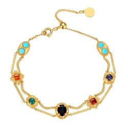 Slipasikao Tilda Halsketten-Set | 24 Karat vergoldetes Halsketten-Set im Retro-Stil, verstellbare, kurze, mehrfarbige Edelstein-Schlüsselbein-Halskette (Bracelet) von Slipasikao