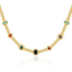 Slipasikao Tilda Halsketten-Set | 24 Karat vergoldetes Halsketten-Set im Retro-Stil, verstellbare, kurze, mehrfarbige Edelstein-Schlüsselbein-Halskette (Necklace) von Slipasikao