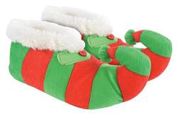 Kinder Weihnachts Elfen Design Hausschuhe | Sock Snob | Rot und Grüne Gestreifte Elf Hausschuhe (M, Rot & Grün, medium) von Slipper Snob