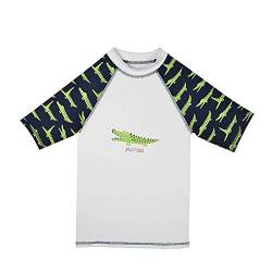 Kurzarm UV Shirt Badeshirt für Kinder - LSF50+ Schwimmshirt Rashguard Schnelltrocknendes Unisex hellgrün/schwarz mit Krokodil, Gr. 128-134 von Slipstop