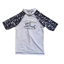 Kurzarm UV Shirt Badeshirt für Kinder - LSF50+ Schwimmshirt Rashguard Schnelltrocknendes weiß/Marine mit Haie, Gr. 128-134 von Slipstop