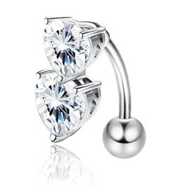 Sllaiss 14G Bauchnabelpiercing Silber 925 Zirkonia Nabelpiercing für Frauen 925 Sterling Silber Nabelpiercing Kreuz Herz Nabelring für Frauen Bauchnabel Piercing Schmuck Körperschmuck Herz von Sllaiss