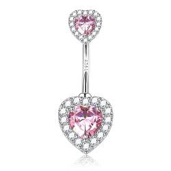 Sllaiss 14G Herz Bauchnabelpiercing 925 Sterling Silber Nabelpiercing für Frauen Rosa Zirkonia Nabelring Bauchnabel Piercing Schmuck Weißgold Körperschmuck Stil B von Sllaiss