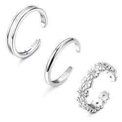 Sllaiss 2-3 Stücke Zehenringe Silber 925 Öffnen Zehenring für Frauen Sterling Silber Zehenringe Set Blume Herz Hohlt Zehenring Verstellbar Zehenringe Sommer Fußschmuck Set B von Sllaiss