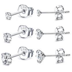 Sllaiss 3 Paare Ohrstecker Sets with Österreich Zirconia 925 Sterling Silber Ohrringe Set für Frauen Weißgold Runden Zirkonia Ohrstecker 2/3/4MM von Sllaiss