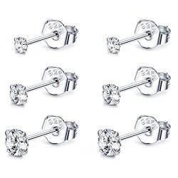 Sllaiss 3 Paare Sets with Österreich Zirconia Ohrstecker 925 Sterling Silber Ohrringe Set für Frauen Klein Runden Zirkonia Ohrstecker 2 3 4MM von Sllaiss