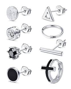 Sllaiss 8 Stück 925 Sterling Silber Ohrstecker Set Zirkonia Ohrringe Mutil Ohrstecker Gemischt Design Ohrringe für Männer Frauen von Sllaiss