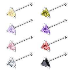 Sllaiss 8PCS 925 Sterling Silver Nose Stud for Women Men Cubic Zirconia Colourful Star Round Cute Delicate Shiny Small Nose Stud Set Piercing Jewellery Nostril Piercing Jewelry 22G 3mm(stil b) von Sllaiss