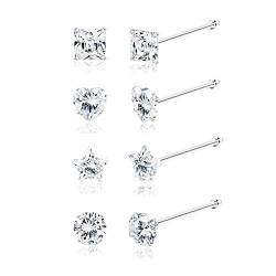 Sllaiss 8Pcs 22G Sterlingsilber Sehr klein Nase Stud 3MM Verschiedene Formen CZ Nose Body Piercing für Damen von Sllaiss