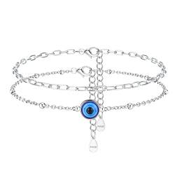 Sllaiss 925 Sterling Silber Fußkettchen für Frauen 2 Stücke Böser Auge Fußkettchen Kugelkette Fußkettchen Kreuz Fußkettchen Verstellbare Doppelte Kette Fußkettchen Sommer Strand Fußschmuck Böser Auge von Sllaiss