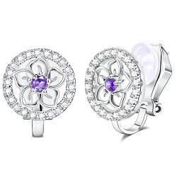 Sllaiss 925 Sterling Silber Ohrclips für Frauen Ohrclips Ohrringe Zirkonia Ohrklipser Damen Schmetterling Blume Ohrringe Nicht Durchbohrt Clip Ohringe Schmuck Blume von Sllaiss