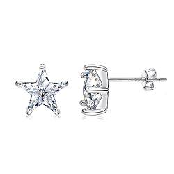 Sllaiss 925 Sterling Silber Ohrstecker Set Kleine Zirkonia Ohrstecker Zierliche runde Blume Stern Ohrstecker für Frauen Weißvergoldeter minimalistischer Schmuck (Stil C) von Sllaiss