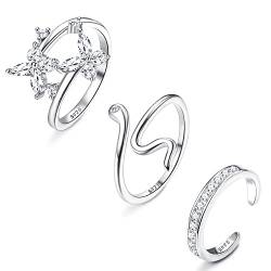 Sllaiss 925 Sterling Silber Zehenring für Frauen 3 Stücke Öffnen Zehenringe Set Schmetterling Zehenringe Türkis Verstellbar Zehenringe Zirkonia Sommer Fußschmuck Set A von Sllaiss