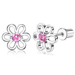 Sllaiss Rosa Zirkonia Ohrstecker 925 Sterling Silber Ohrstecker für Frauen Schmetterling Blume Ohrringe Weißgold Screw Ohrringe Rosa Ohrstecker C von Sllaiss