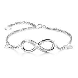 Sllaiss Set mit Österreich Kristall Infinity Unendlichkeit Symbol Damen Armband 925 Sterling Silber Verstellbar Charm Armband von Sllaiss