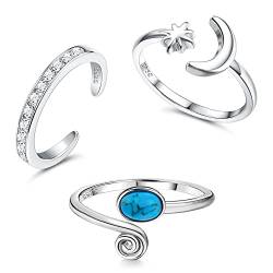 Sllaiss Sterling Silber Zehenring für Frauen Zirkonia Türkis Zehenring Set 3 Stücke Verstellbar Öffnen Zehenring Sommer Fußschmuck Set B von Sllaiss