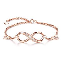 Sllaiss Unendlichkeit Liebe Armbänder Sets mit Österreich Kristall 925 Sterling Silber Armbänder für Frauen Roségold Verstellbar Armbänder Endlose Liebe Jubiläumsgeschenke von Sllaiss