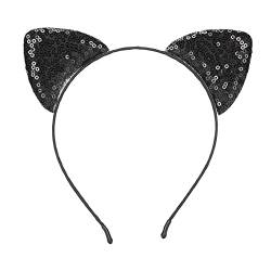 Reversible Pailletten-Ohren-Stirnbänder, Katzenohren-Stirnbänder, glänzendes Pailletten-Haarband, Haarreifen, Haar-Accessoires für Frauen und Mädchen, Party-Dekoration (Black) von Sluffs