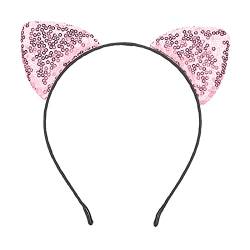 Reversible Pailletten-Ohren-Stirnbänder, Katzenohren-Stirnbänder, glänzendes Pailletten-Haarband, Haarreifen, Haar-Accessoires für Frauen und Mädchen, Party-Dekoration (Pink) von Sluffs